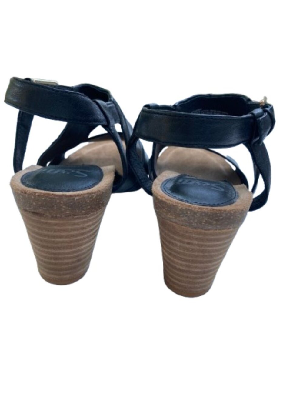 Sofft Black Leather Sandals 3" Stacked Heel Slingback Cushioned Footbed, size 9 - Picture 6 of 11